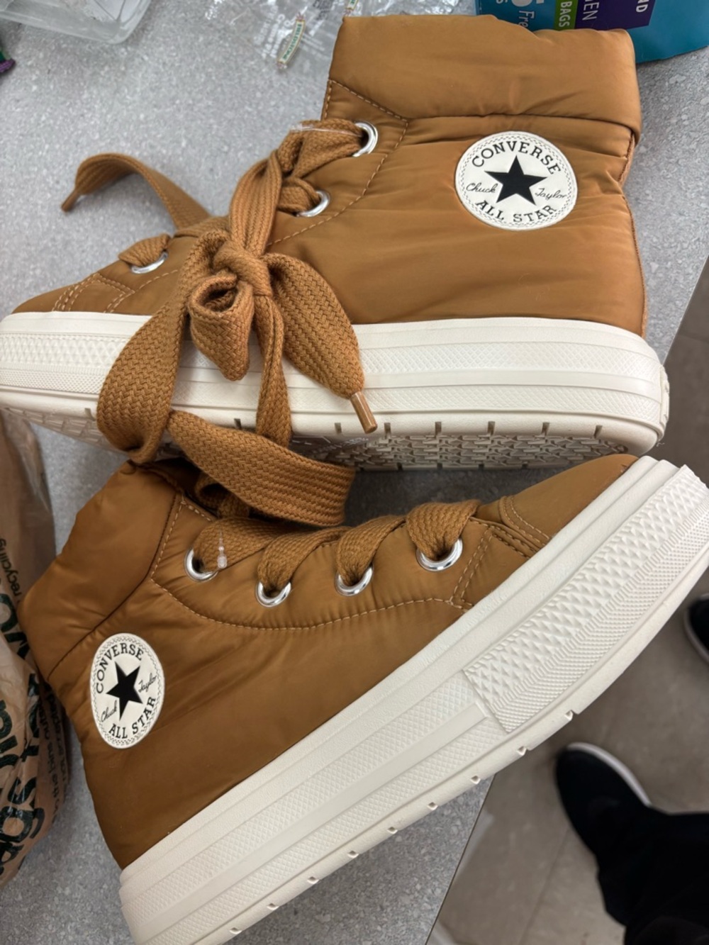 Converse High-Top Sneakers in Caramel Brown and White - Picture 3 of 3